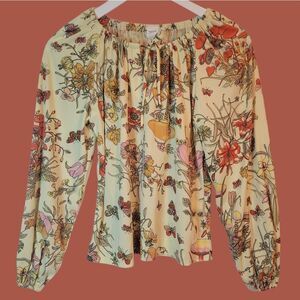 Mushrooms And Butterflies Floral Print Vintage Blouse